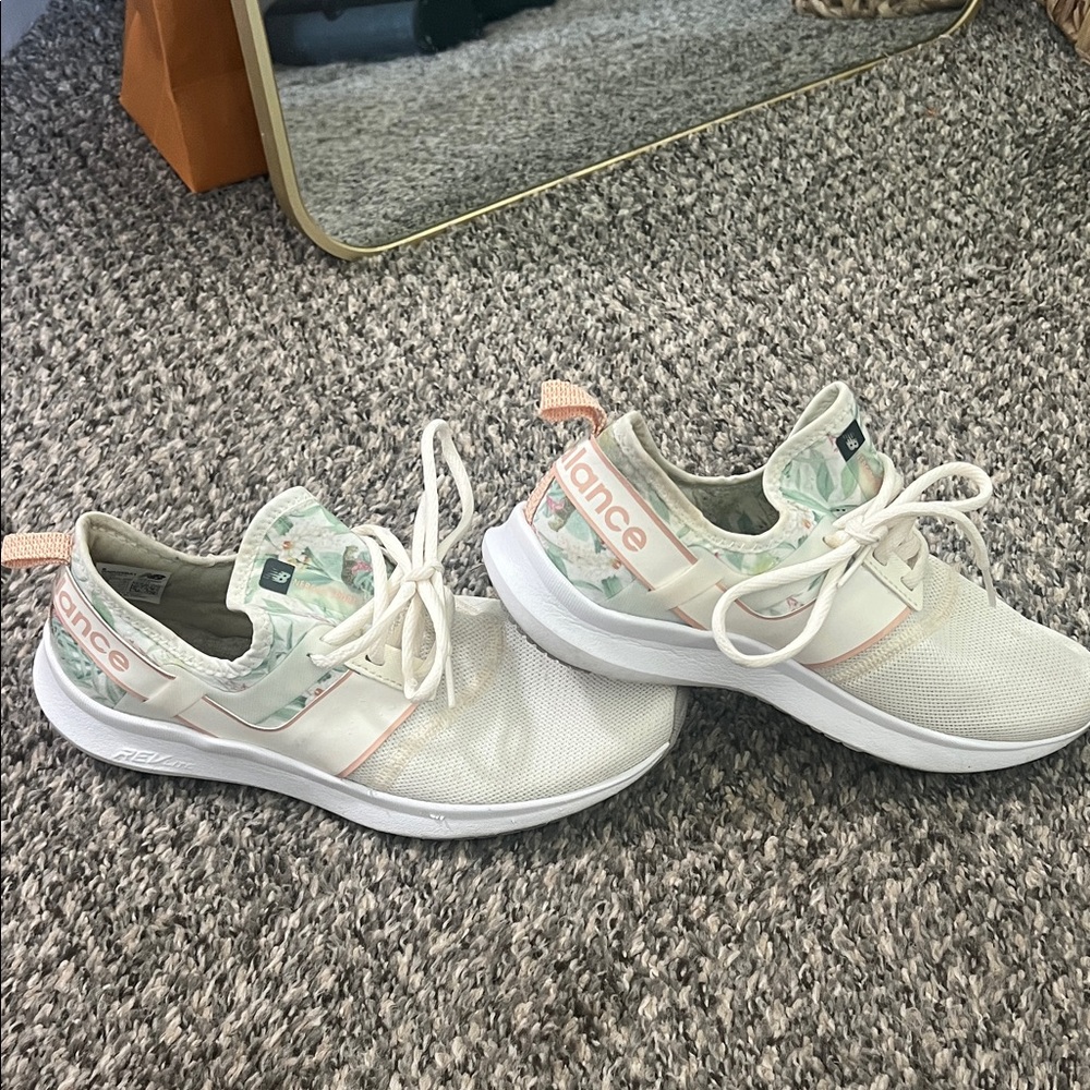 New Balance Women's Cream and Green Sneakers